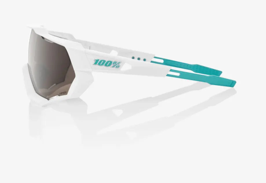 100% Speedtrap SE BORA hansgrohe team white cycling sunglasses with silver mirror lens high performance aerodynamic eyewear
