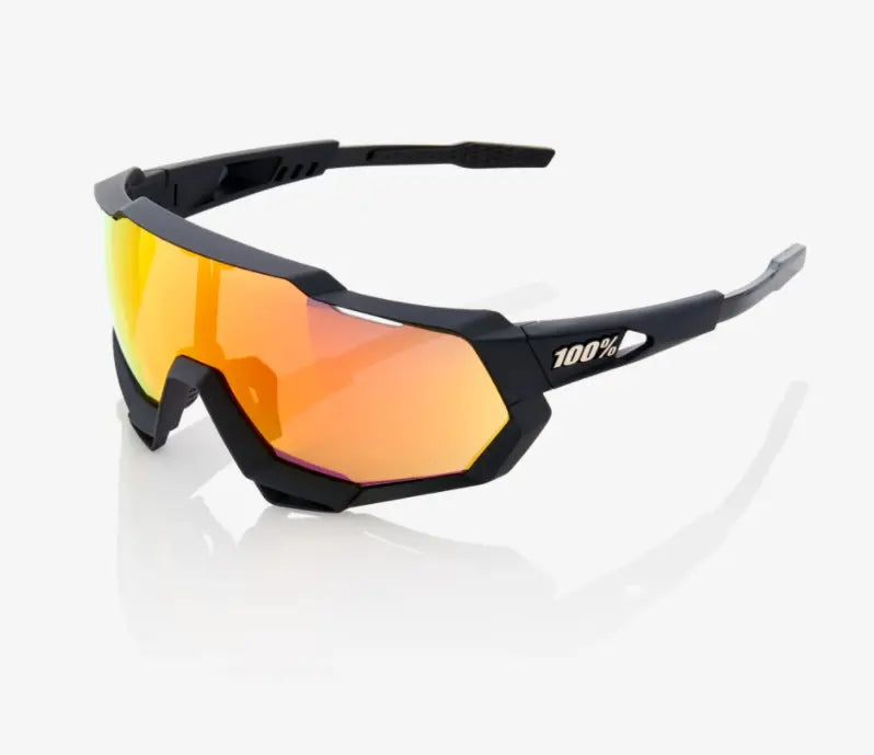 100% Speedtrap Soft Tact Black sunglasses HiPER Red Multilayer Mirror lens UV protection performance cycling eyewear