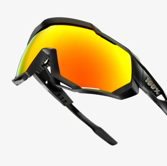 100% Speedtrap Soft Tact Black sunglasses HiPER Red Multilayer Mirror lens UV protection performance cycling eyewear