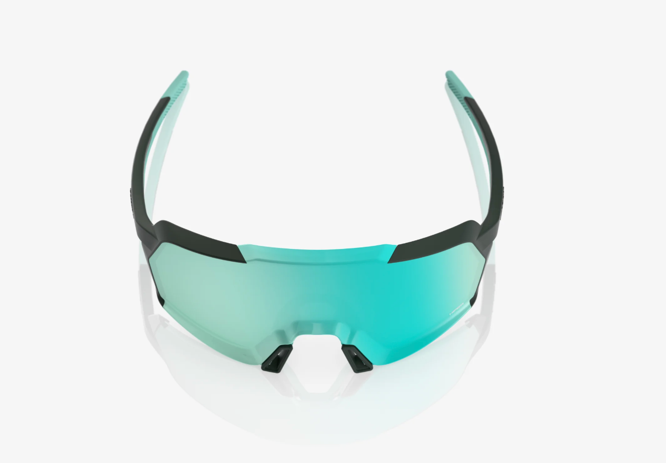 “100% Korbin cycling sunglasses with HiPER Mint mirror lens – Soft Tact Juniper performance eyewear”