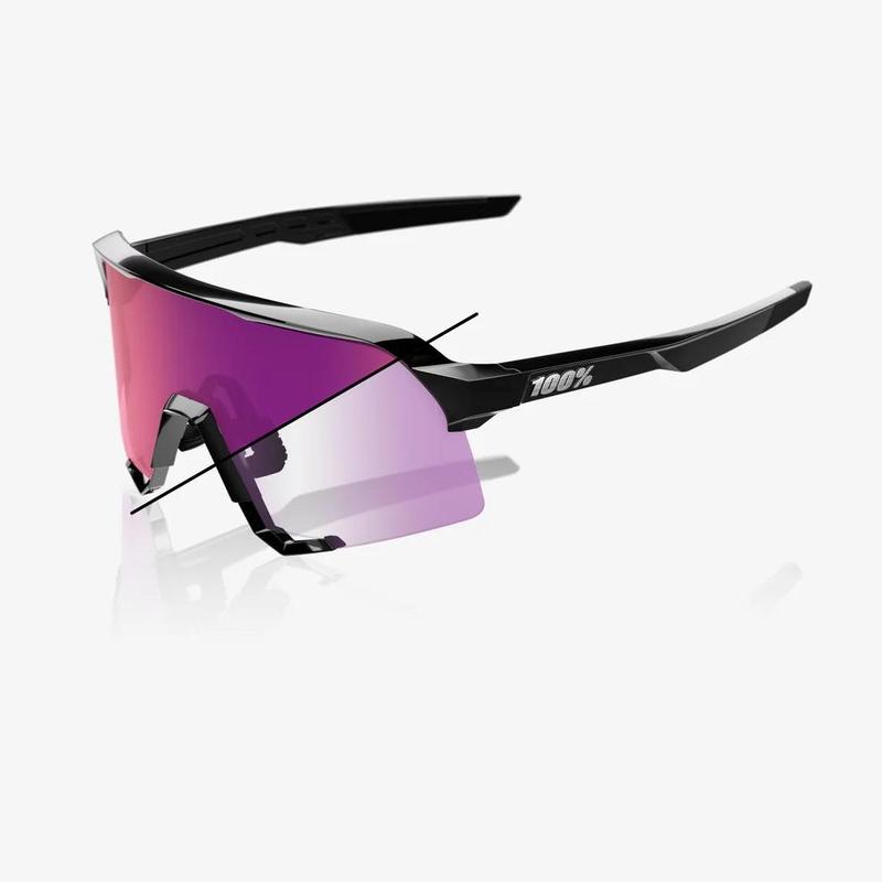 100% S3 Gloss Black Sunglasses, Purple Mirror Photochromic Lens - 555-97150