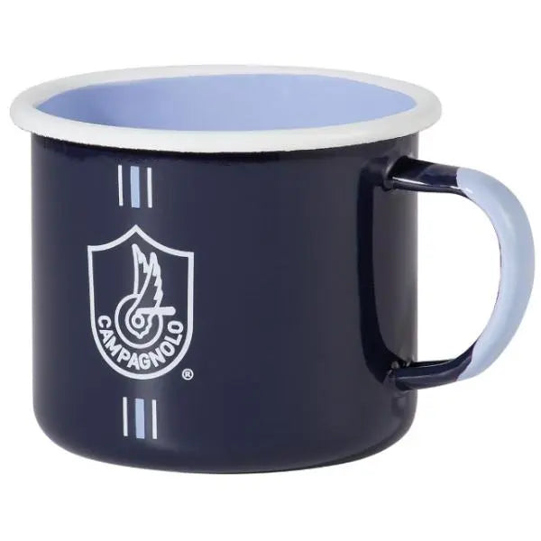 Campagnolo blue aluminum coffee cup featuring classic cycling-inspired design
