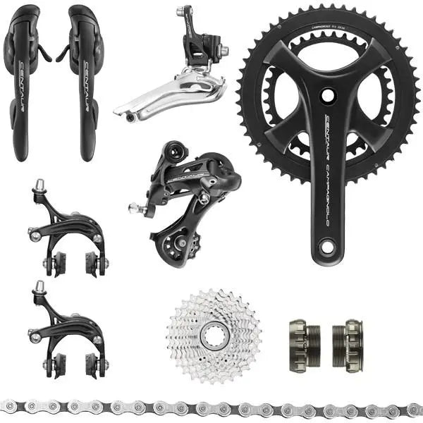 Campagnolo Centaur 11 speed black road bike groupset with crankset, derailleurs, and shifters