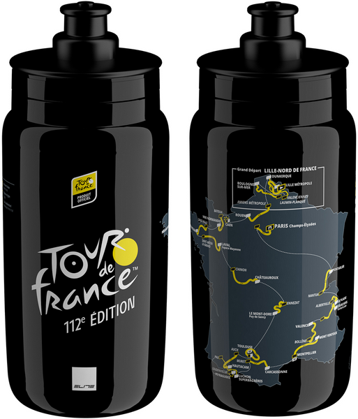 Elite Fly Tour de France 2025 Water Bottle, Black Map - 550ml