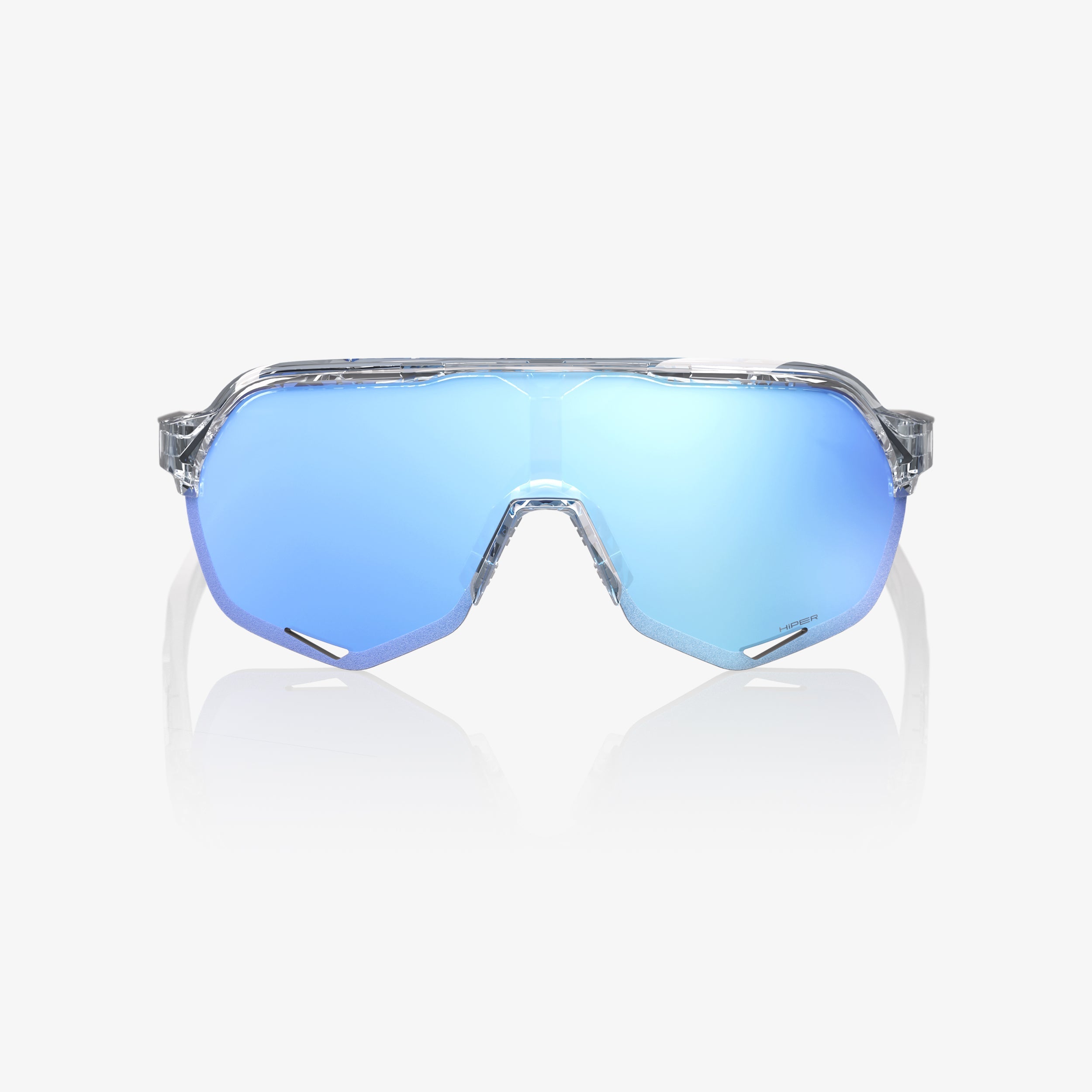 “100% S2 translucent clear sunglasses with HiPER blue multilayer mirror lens – Cycling eyewear”