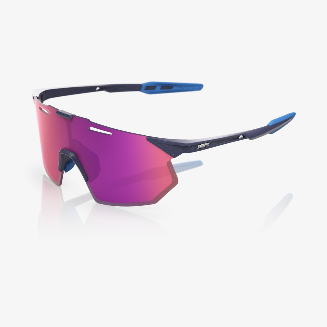 “100% Hypercraft SQ cycling sunglasses with purple mirror lens – satin storm metallic frame eyewear”