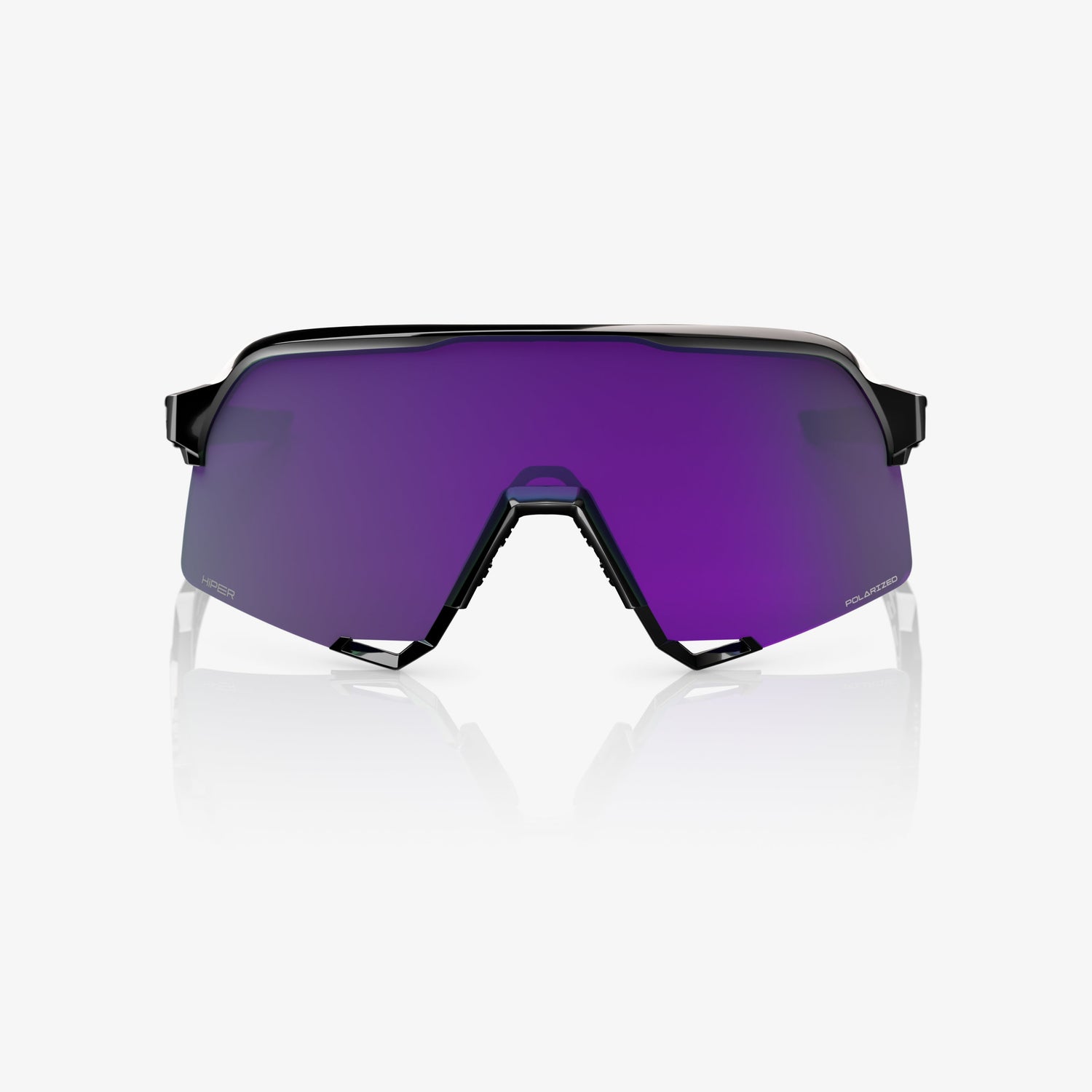 “100% S3 cycling sunglasses with HiPER polarized lavender mirror lens – polished black performance eyewear”