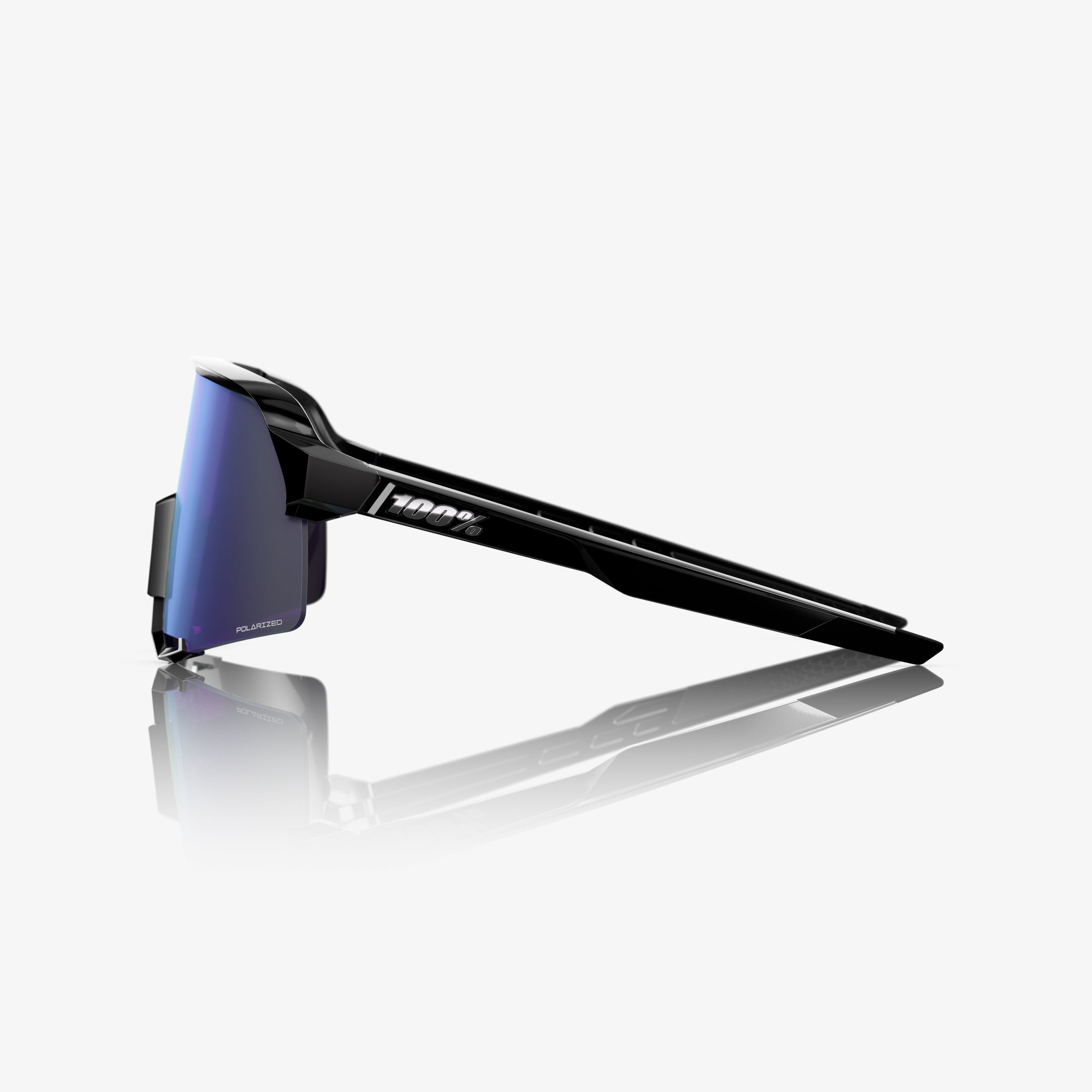 “100% S3 cycling sunglasses with HiPER polarized lavender mirror lens – polished black performance eyewear”