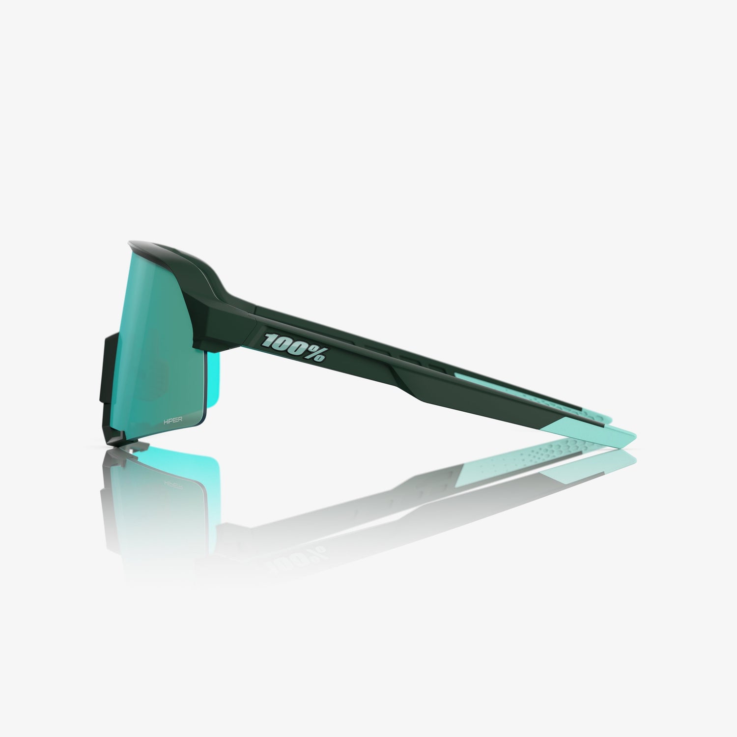 “100% S3 cycling sunglasses with HiPER Mint mirror lens – Soft Tact Juniper performance eyewear”