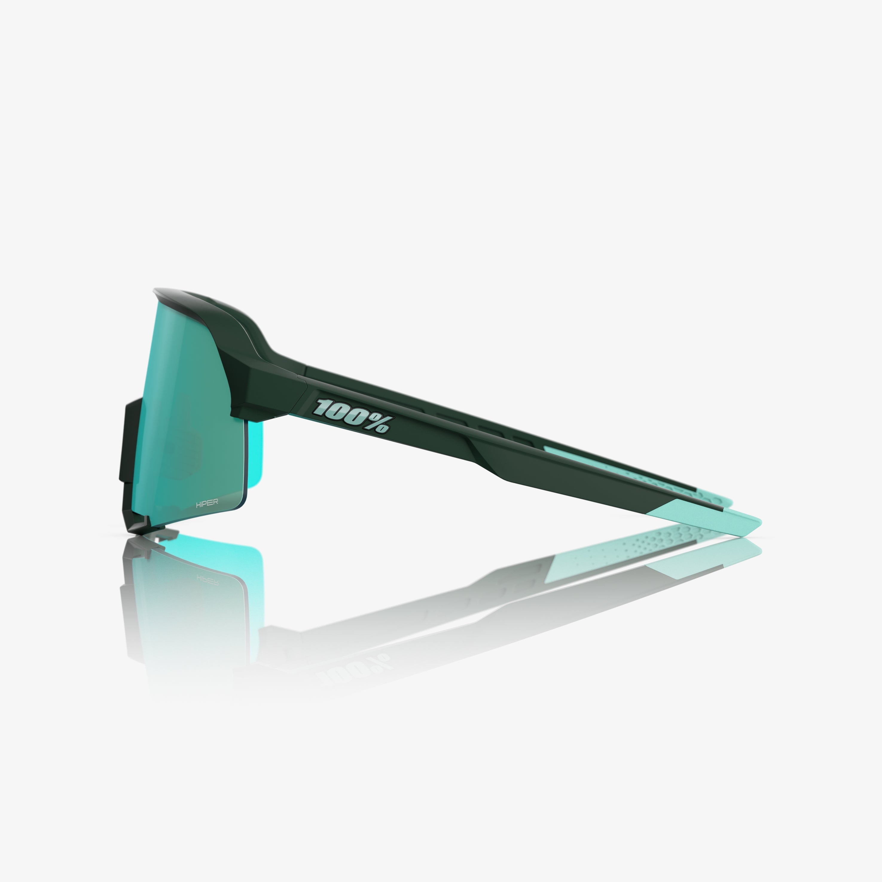 “100% S3 cycling sunglasses with HiPER Mint mirror lens – Soft Tact Juniper performance eyewear”