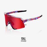 100% S3 FDJ LE Sunglasses, Gloss Translucent Red/Blue Frame - HiPER Fire Red Mirror Lens
