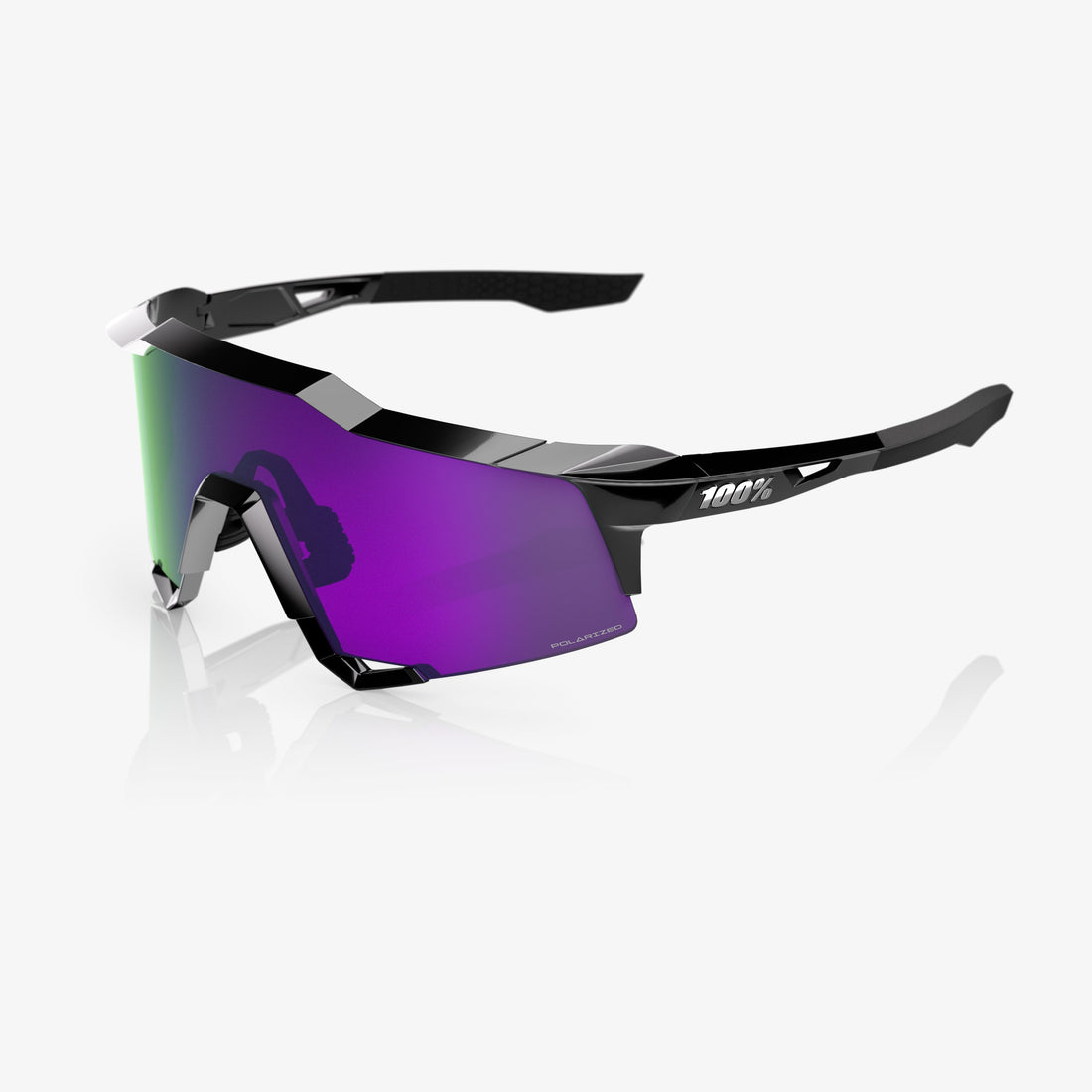 “100% Speedcraft polarized cycling sunglasses with HiPER lavender mirror lens – polished black frame”