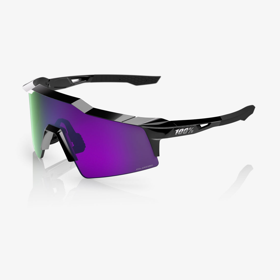 “100% Speedcraft SL polarized cycling sunglasses with HiPER lavender mirror lens – polished black frame”