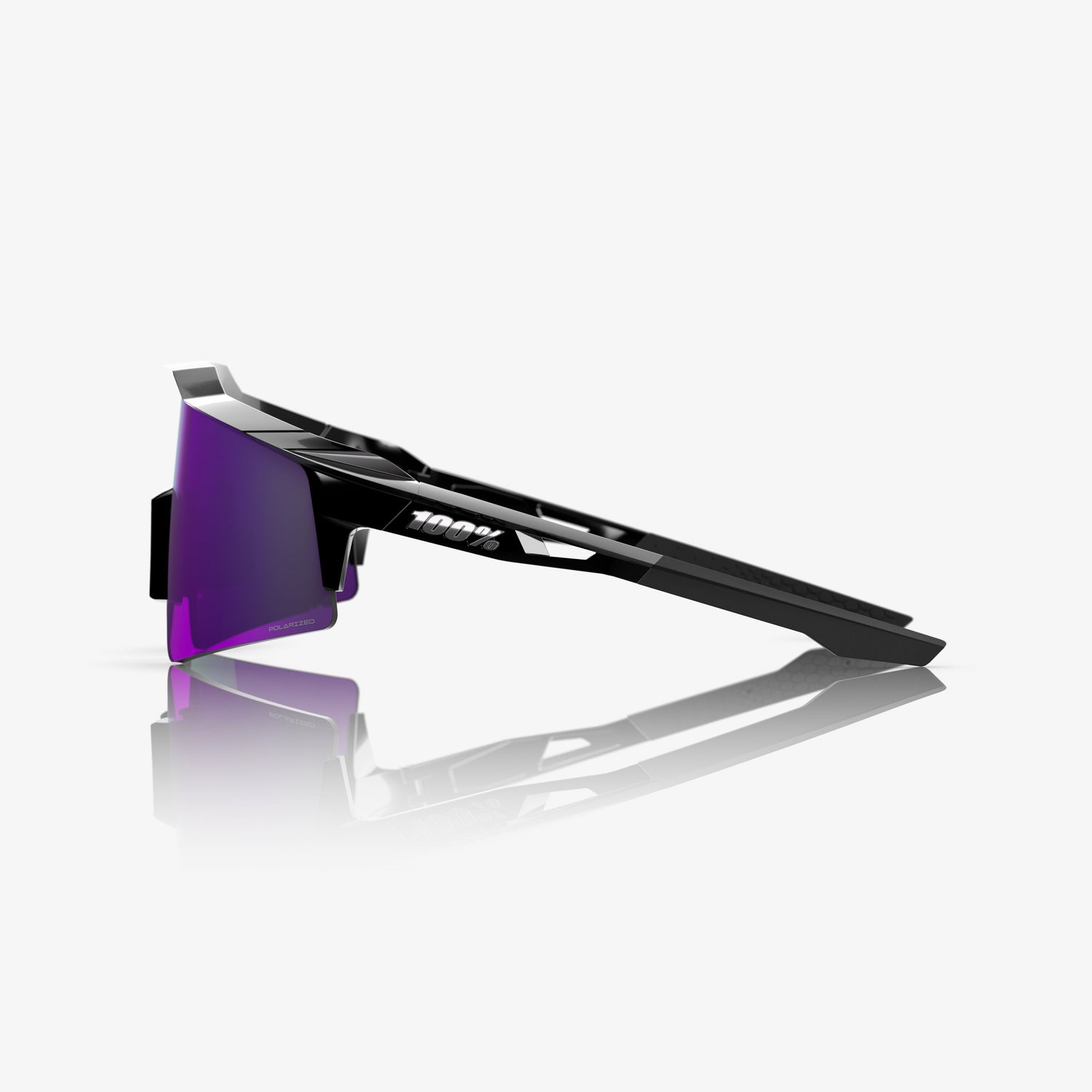 “100% Speedcraft SL polarized cycling sunglasses with HiPER lavender mirror lens – polished black frame”