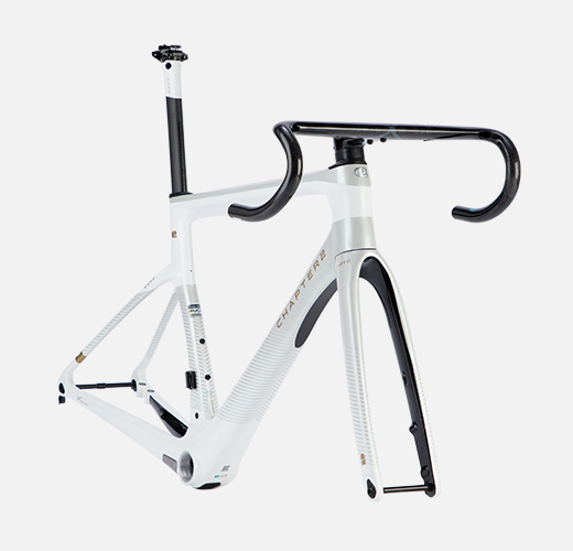 Chapter2 KOKO Aero Carbon Disc Brake Frameset in white and grey lightweight aerodynamic design for speed control and style