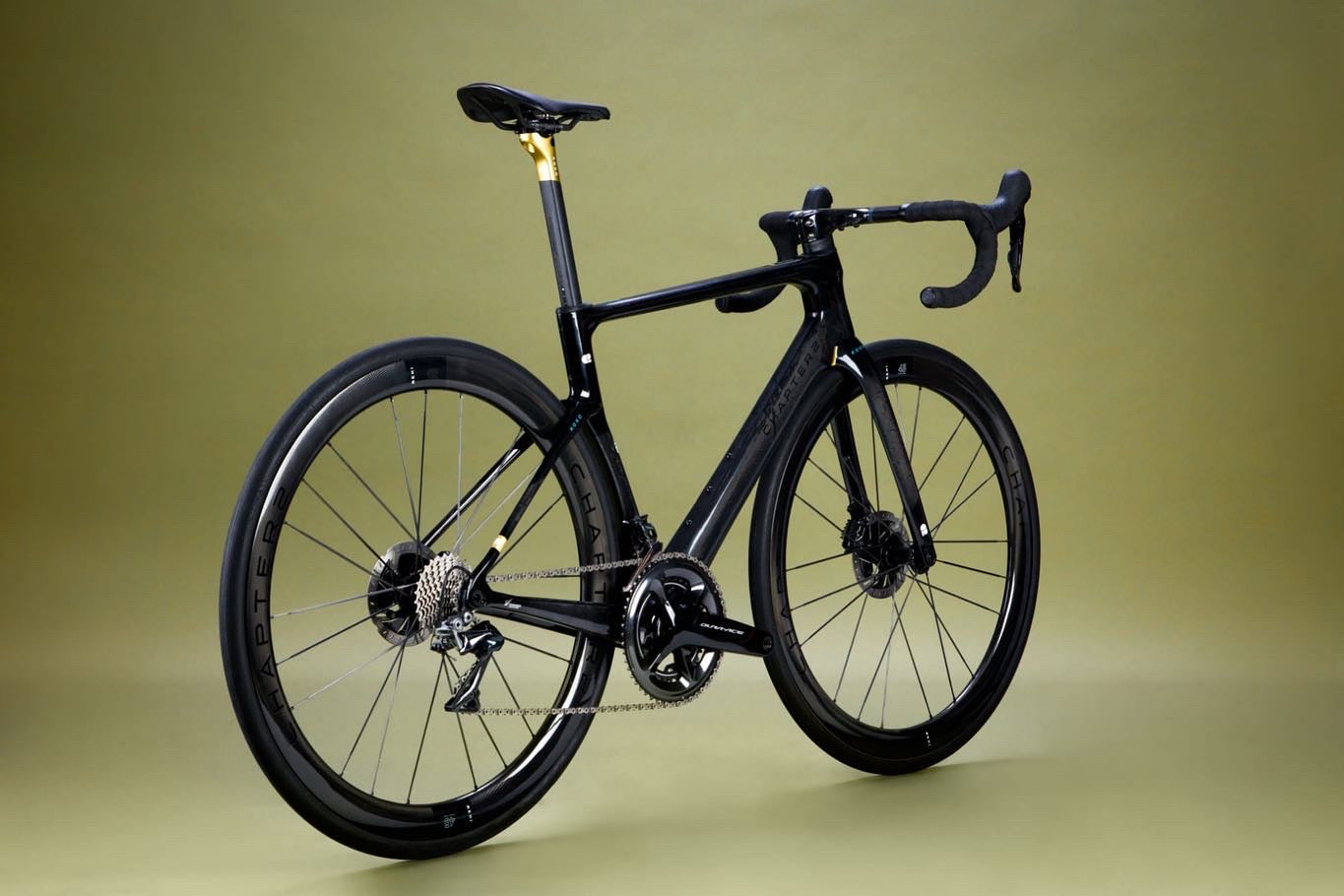 Chapter2 KOKO Aero Disc Brake Frameset in black and UD gold lightweight carbon frame designed for aerodynamic speed and precision