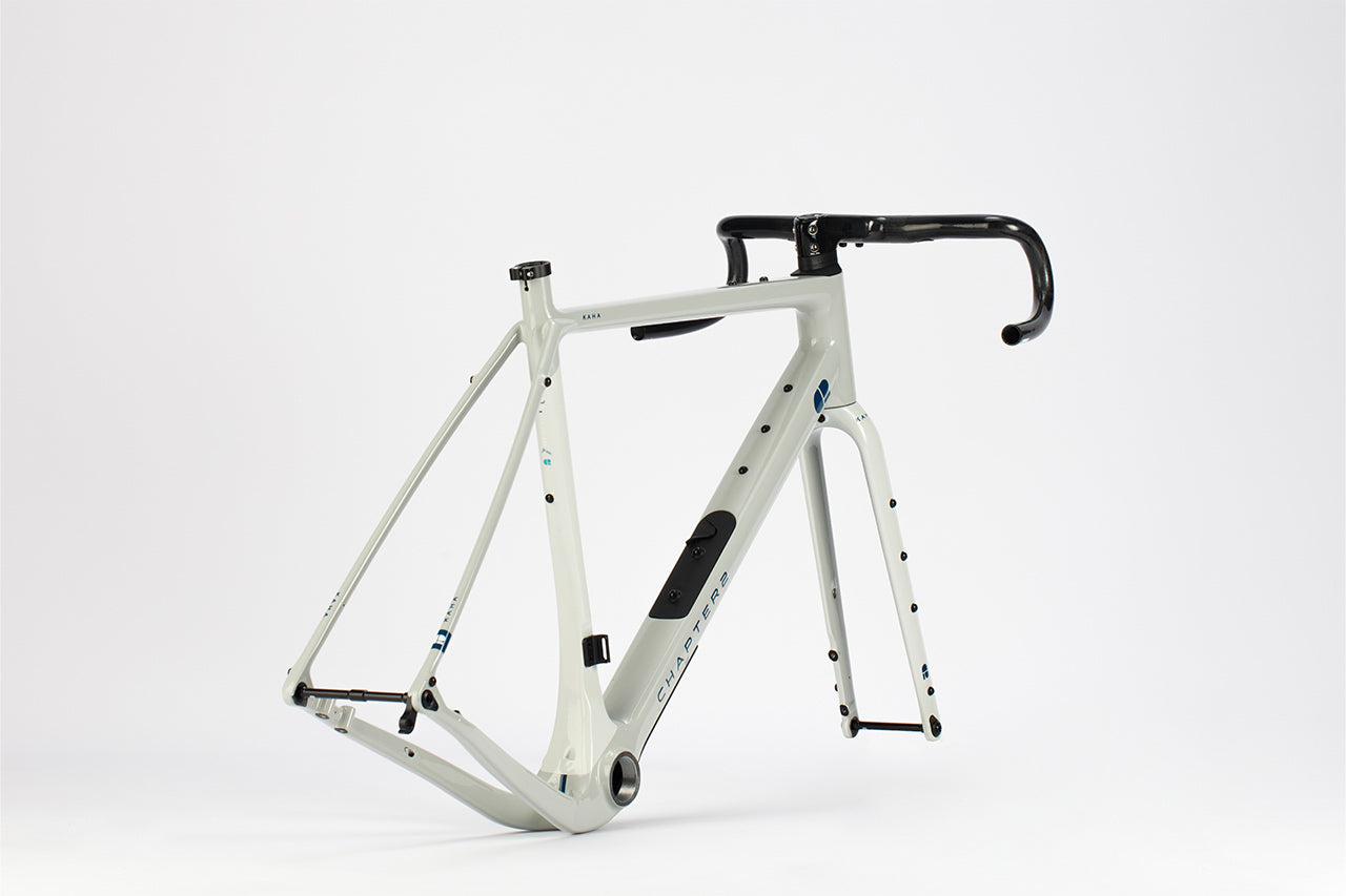 Chapter2 Kaha Disc Brake Gravel Frameset in grey and blue lightweight carbon design for endurance and adventure riding