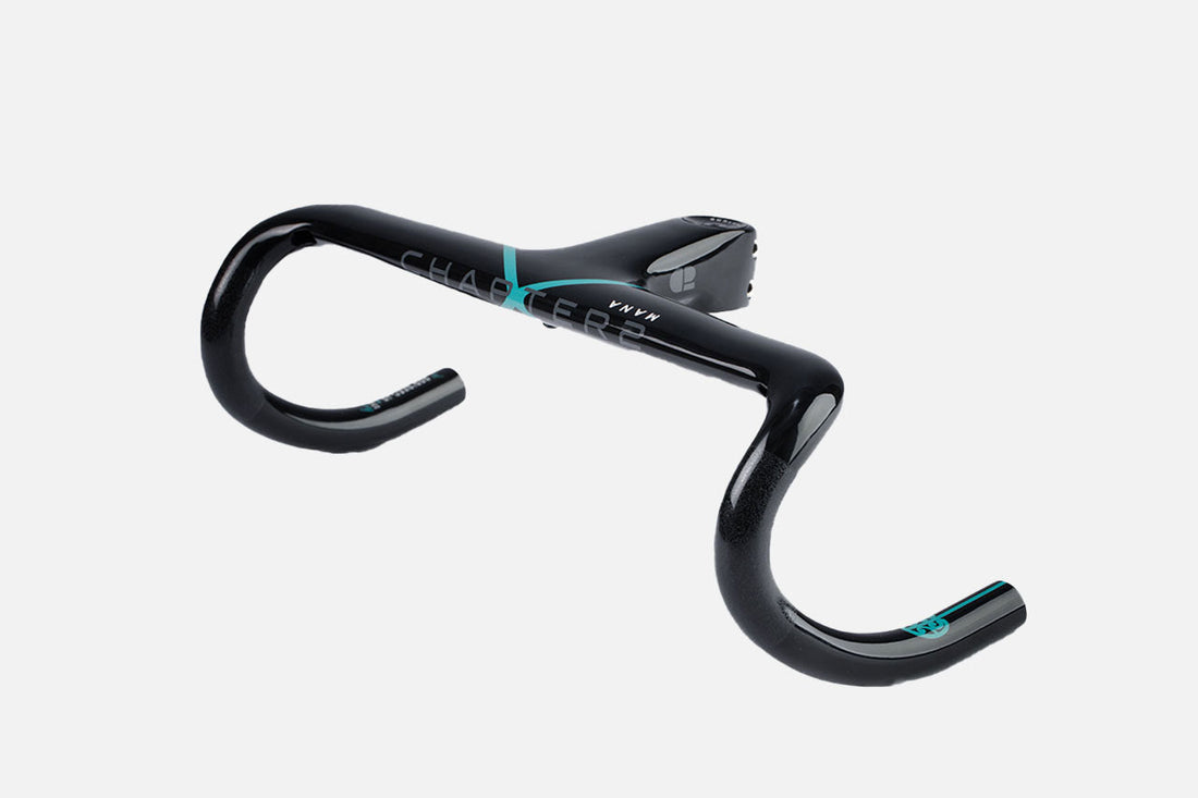 Chapter2 MANA2 Carbon Handlebar in black and aqua lightweight aero design for precise control and comfortable performance
