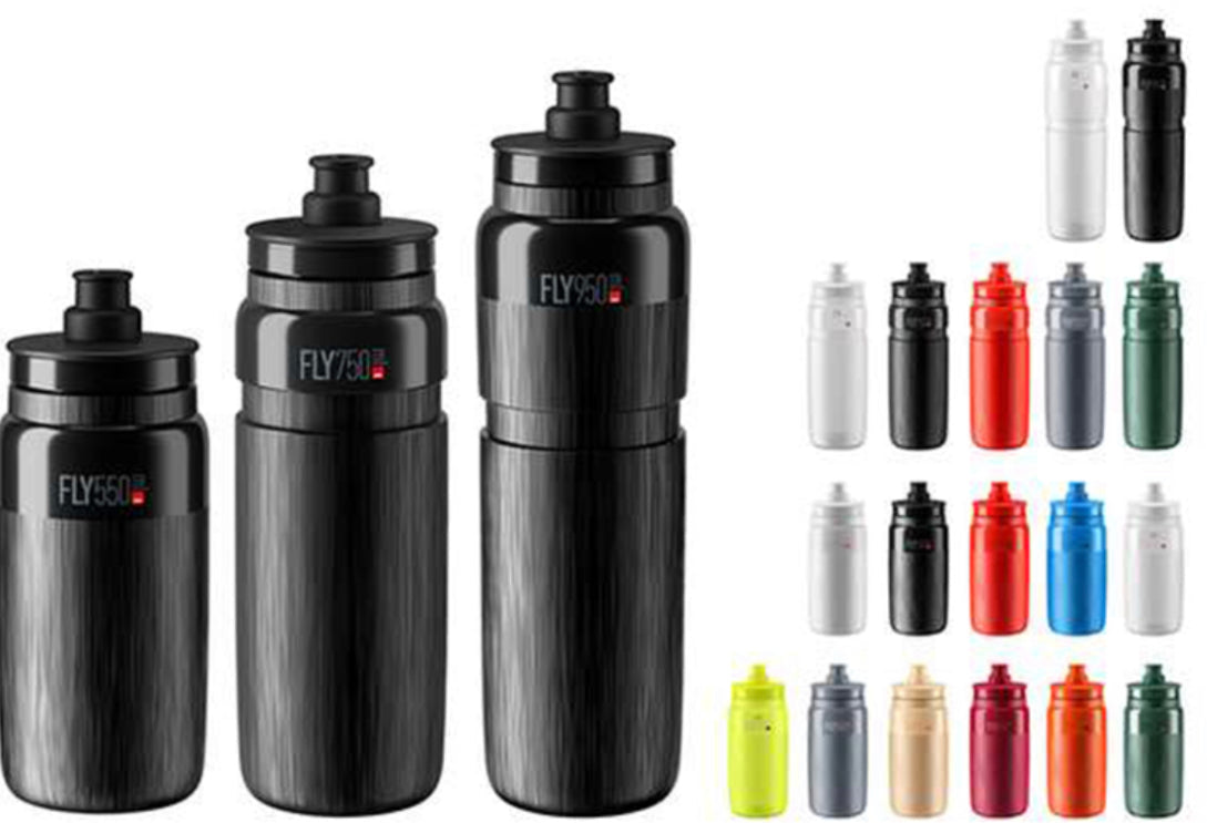 Elite Fly Tex Water Bottles in 550ml, 750ml, and 950ml sizes lightweight BPA-free design available in multiple colors