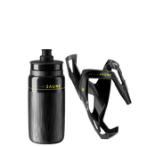 Elite Fly Tex 550ml yellow jersey edition water bottle with Custom Race Plus cage