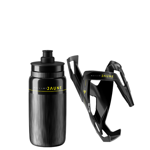 Elite Fly Tex Water Bottle 550ml + Custom Race Plus Cage, Yellow Jersey Edition