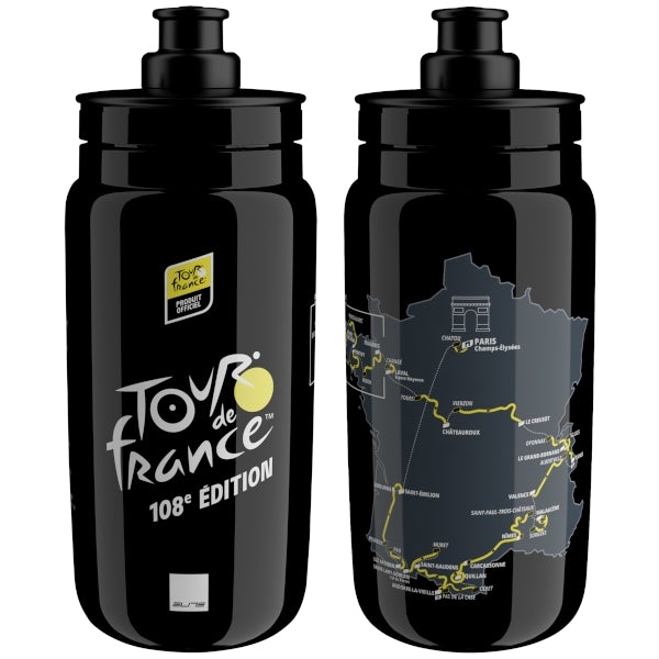 Elite Fly Tour de France Water Bottle, Black Map - 550ml