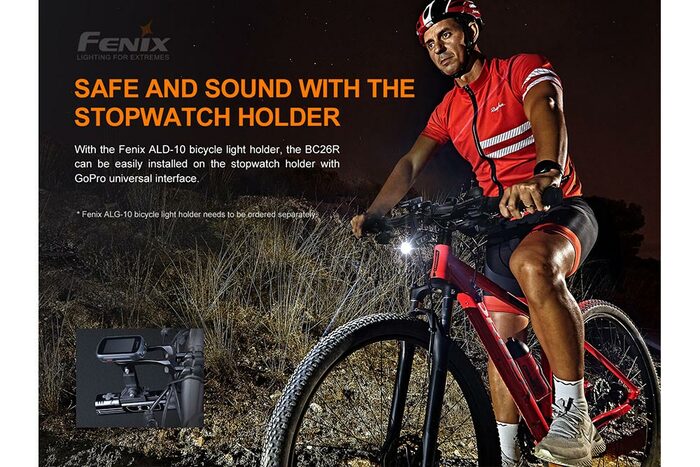 Fenix BC26R 1600 lumens rechargeable bike light with USB-C charging durable design for bright road and trail cycling