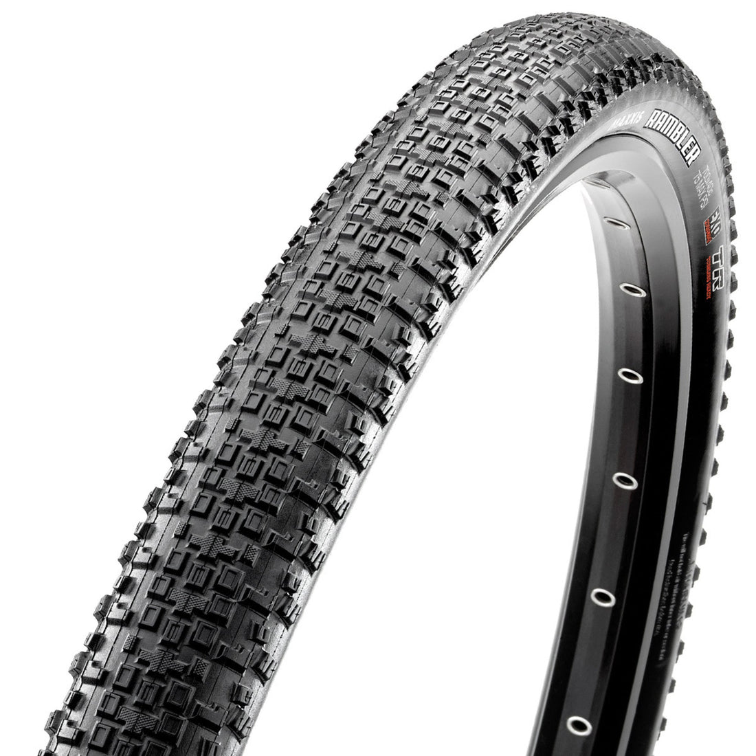 Maxxis Rambler EXO tubeless tire with dual compound tread and sidewall protection for gravel bikes