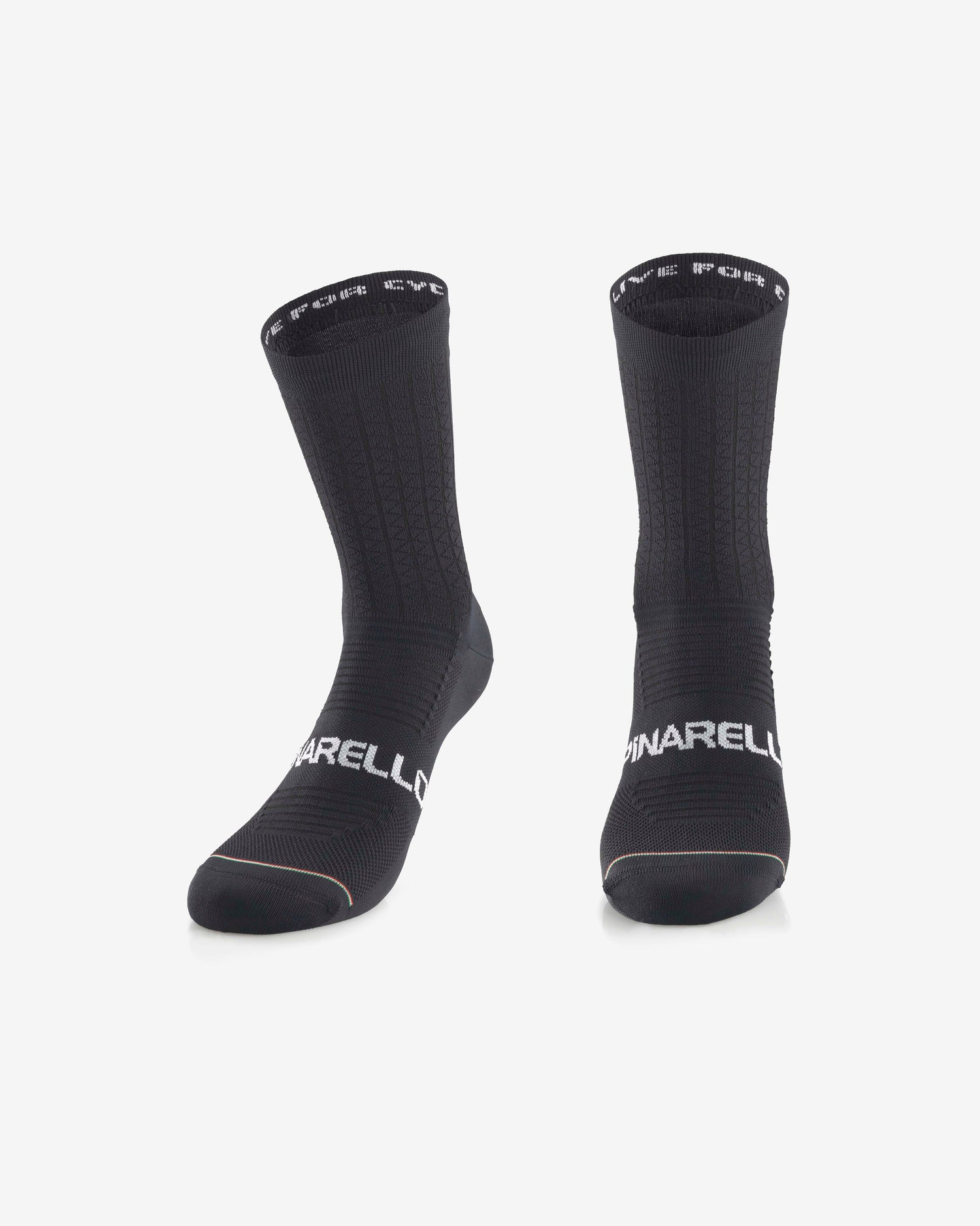 Pinarello lightweight black cycling socks with breathable performance fabric