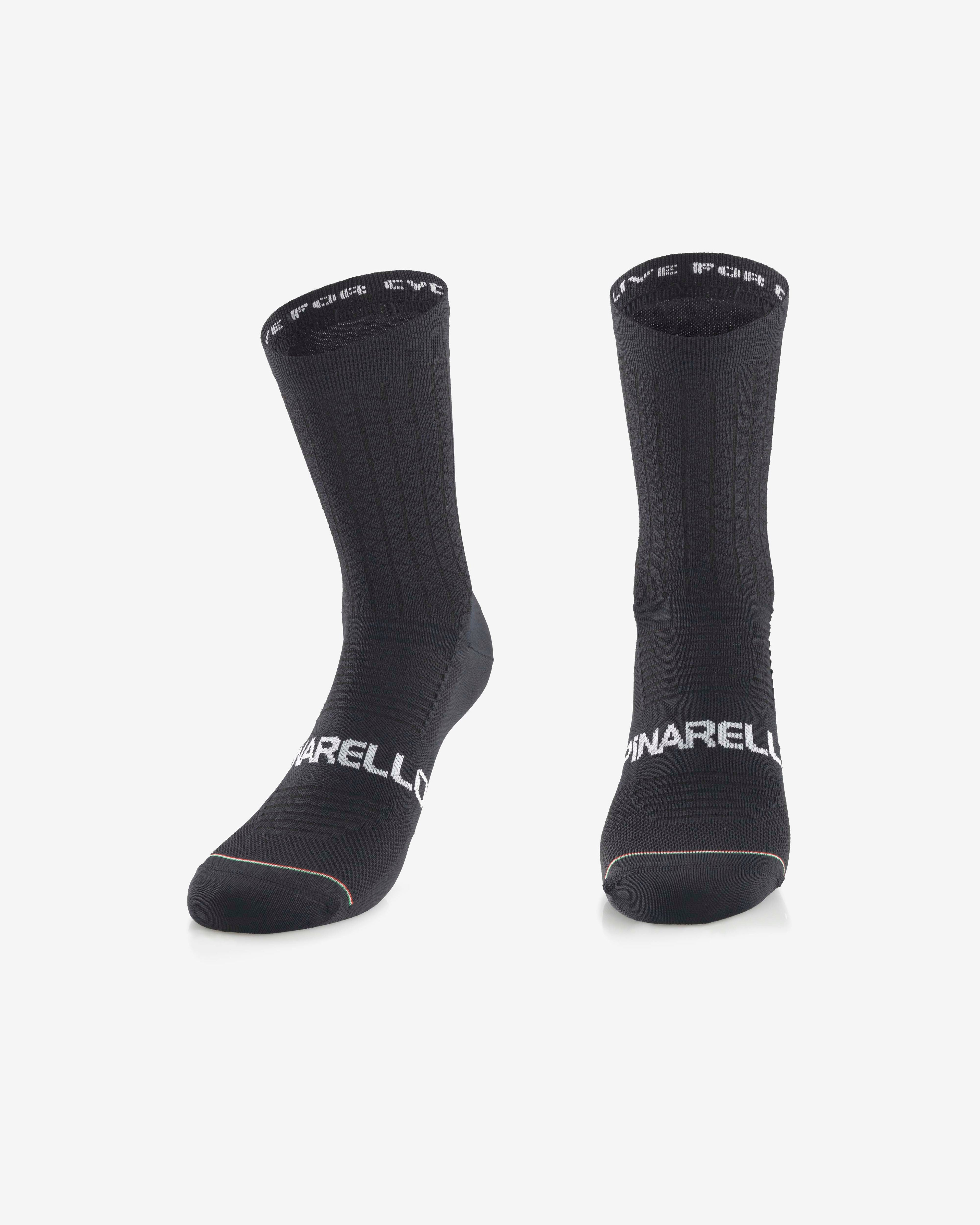Pinarello lightweight black cycling socks with breathable performance fabric