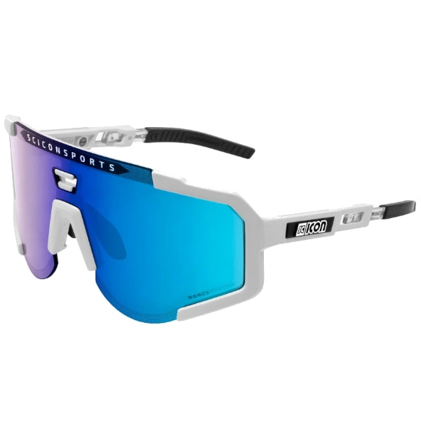 Scicon Aeroscope White sunglasses with Multimirror Blue lens for professional cycling