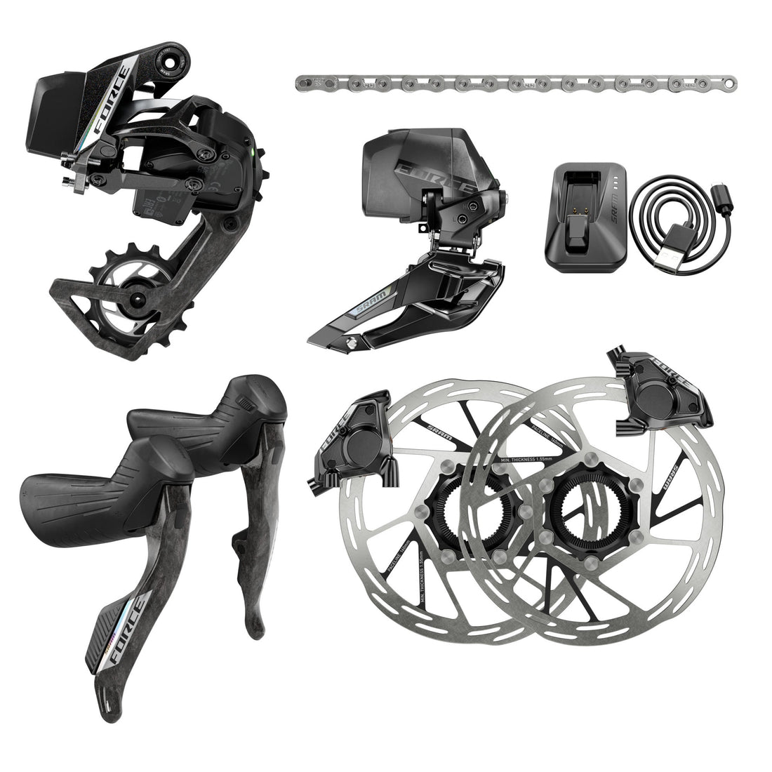 SRAM Force AXS E1 12-Speed Groupset – complete wireless electronic road bike drivetrain for smooth shifting and powerful braking