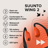 Suunto Wing 2 open-ear sports headphones designed for cycling, running, and outdoor training with wireless Bluetooth connectivity